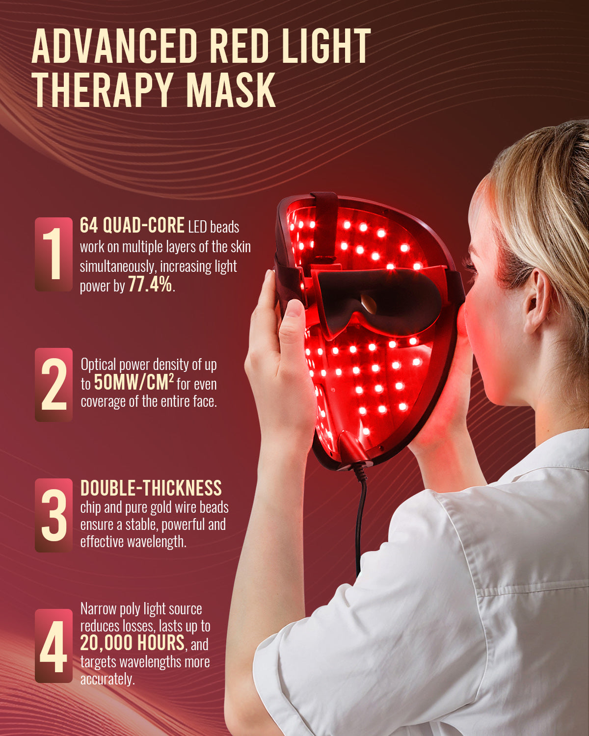 LED Red Light Mask for Skin Care Treatment with Controller