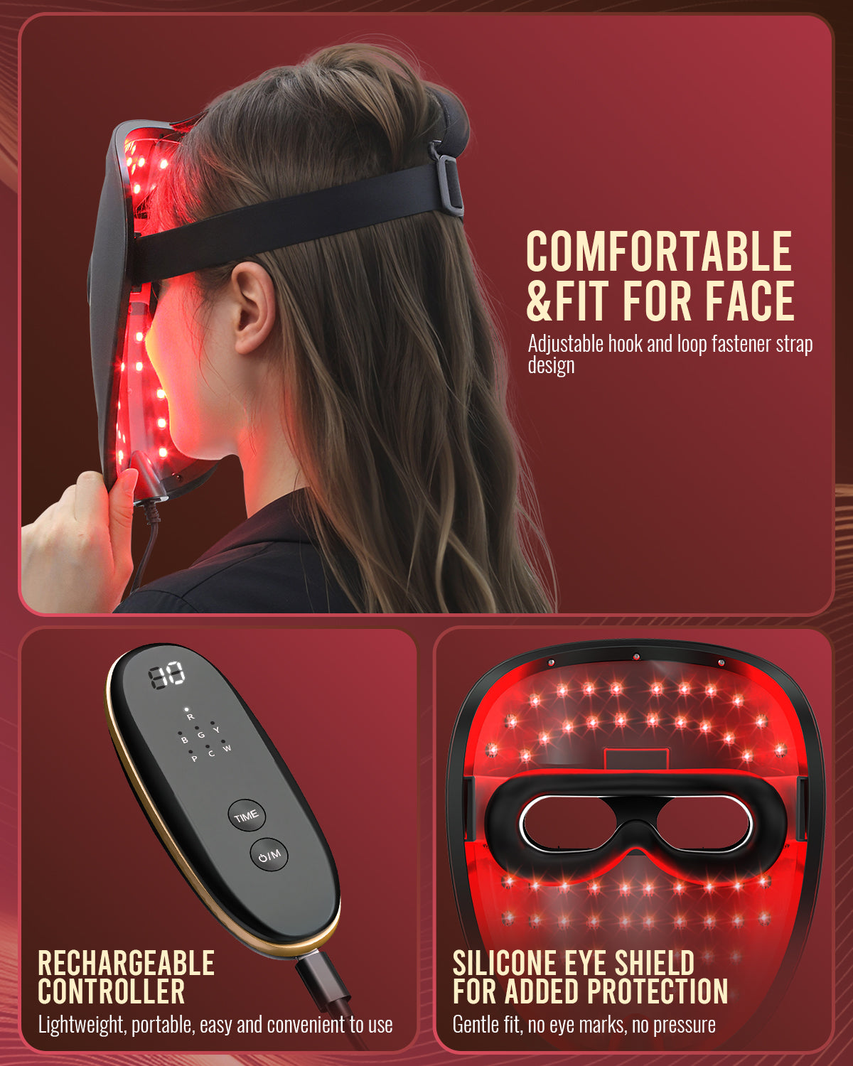 LED Red Light Mask for Skin Care Treatment with Controller