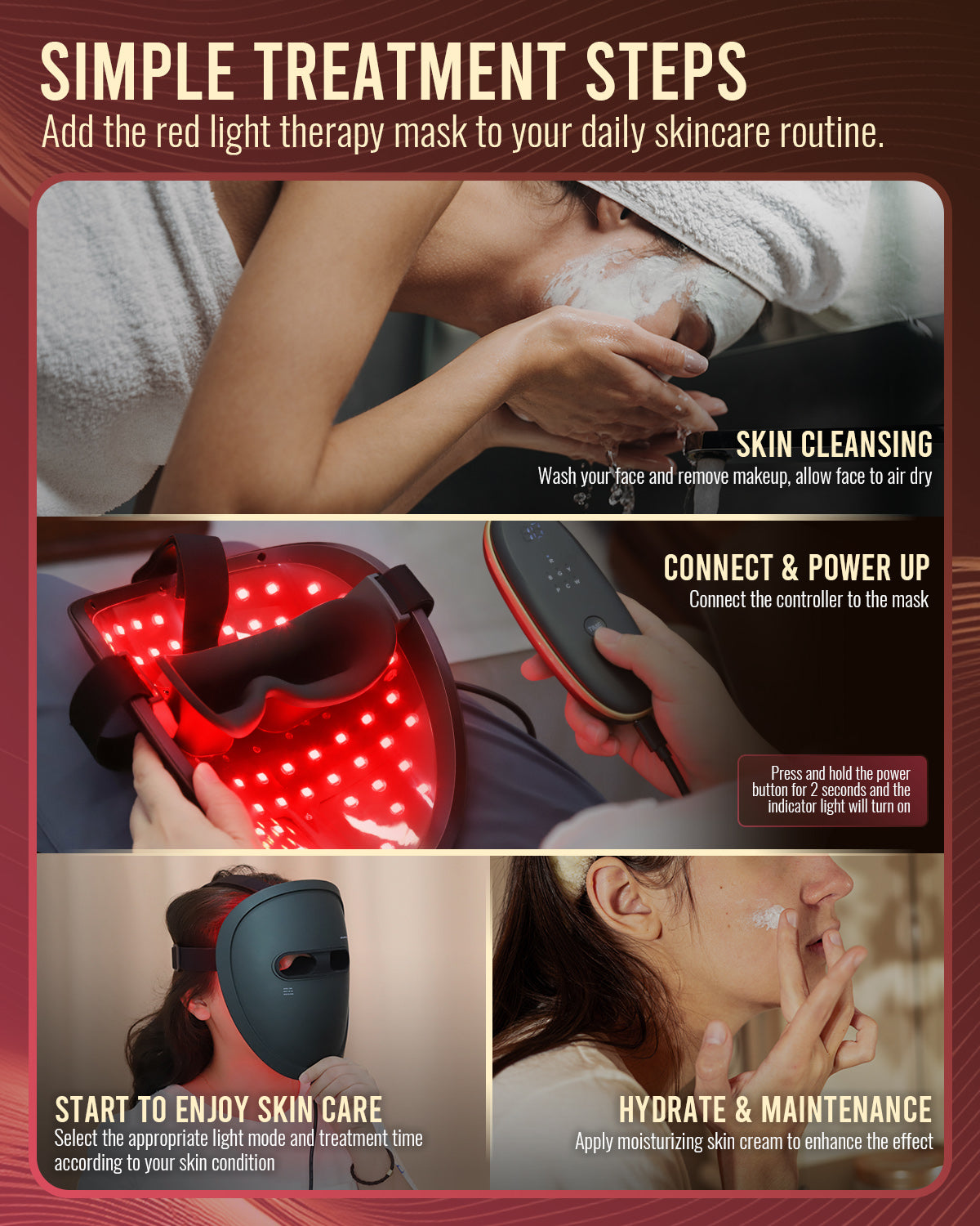 LED Red Light Mask for Skin Care Treatment with Controller